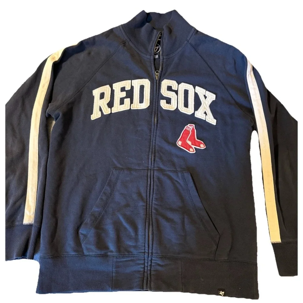 Boston Red Sox Jacket Men's Medium Blue Full Zip '47 Brand MLB Baseball Sports